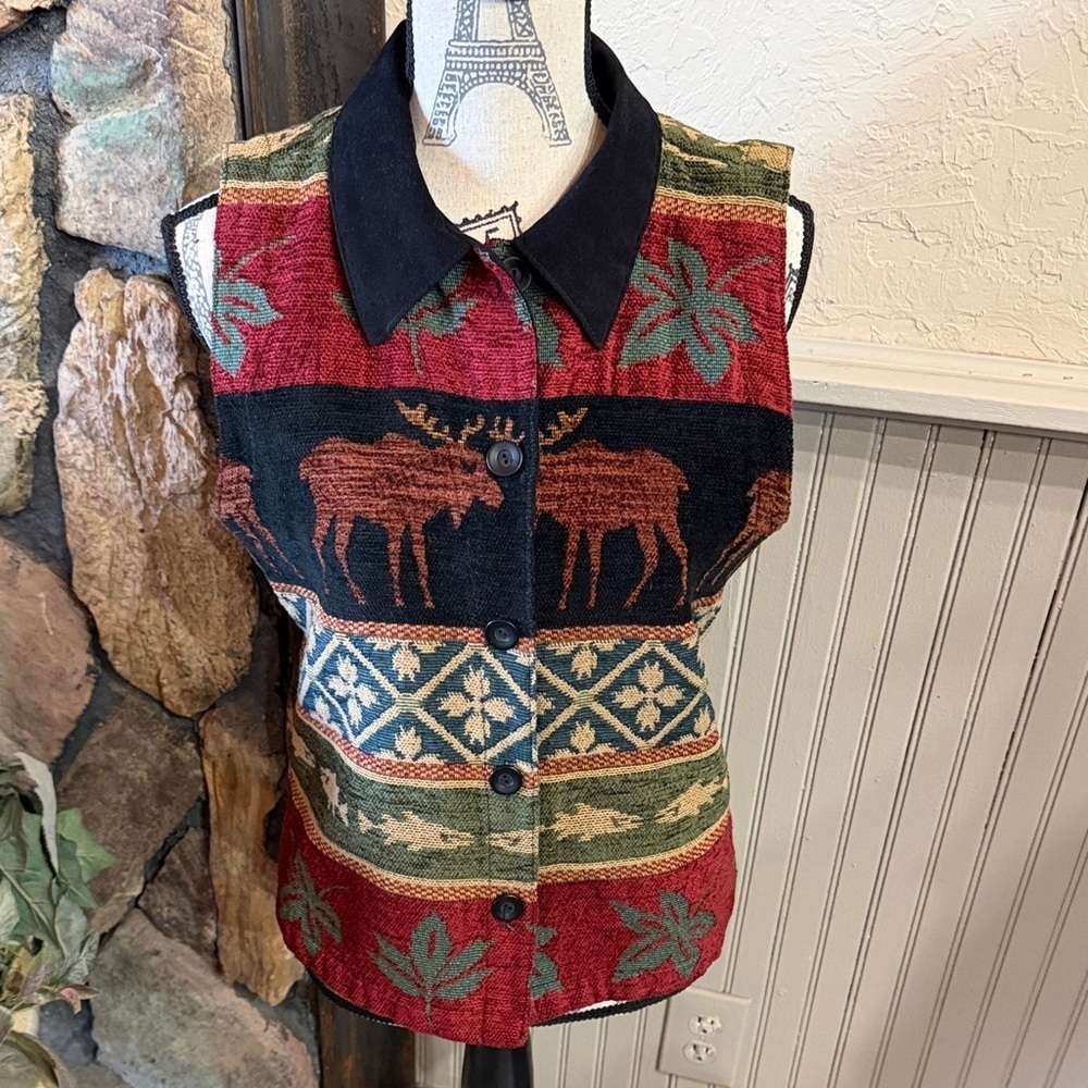 Coldwater Creek Black and Red Patterned Vest